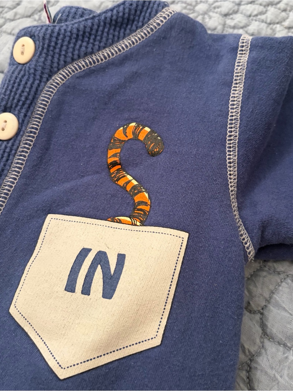 Vintage Disney Pooh Kids Navy Tigger Pocket One-Piece Romper - Picture 3 of 6